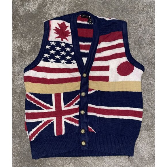 VTG Structure Knit Vest Made in USA Multi-Cultural National Flag Unisex Medium - Picture 11 of 11